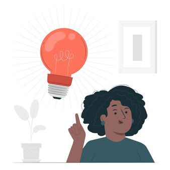 Vetor ilustrando uma mulher apontando para uma lâmpada 
